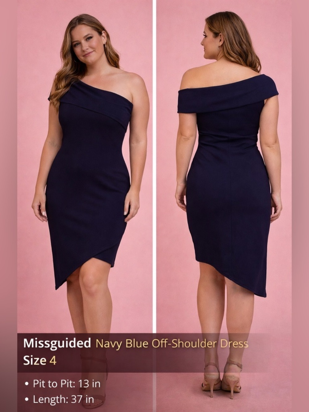 Missguided Navy Blue Off-Shoulder Dress size 4 length 37in pit to pit 13in